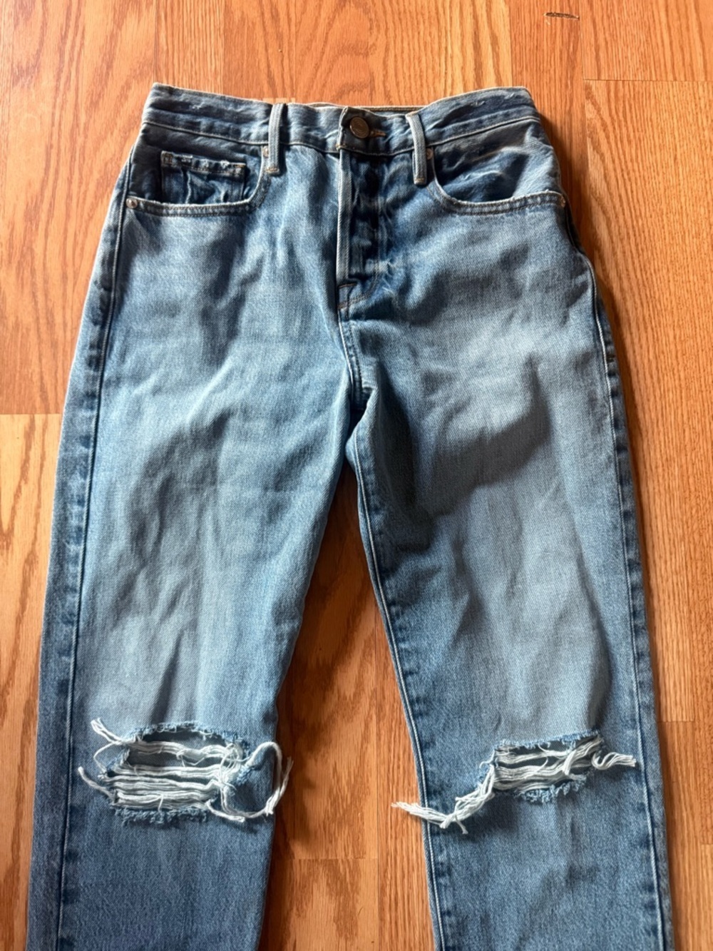 Le Original distressed high-rise straight leg jeans Frame Denim button fly sz 24 - Picture 12 of 12